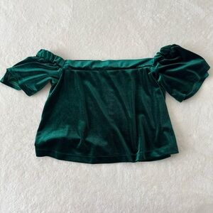 Velvet Green Off-Shoulder Crop Top